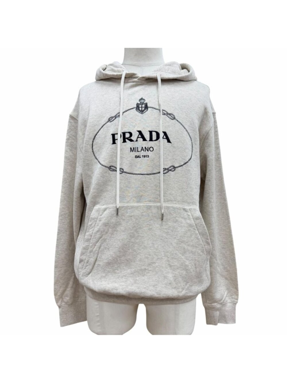 Prada Cotton 100% Logo Embroidery Hooded Pullover Hoodie Gray